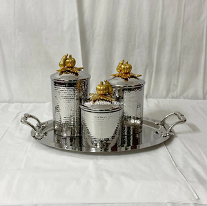Glam Silver Handcrafted Hammered Metal Canister Set Gold Pumpkin Lids Dishwasher Safe Airtight Kitchen <b>Spice</b> Storage Containers - Product Image 2