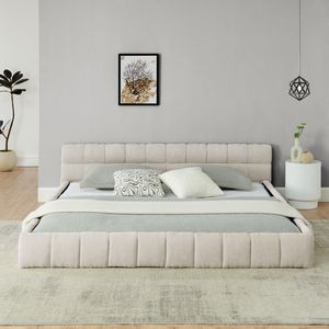 King Size Upholstered <b>Bed</b> <b>Frame</b> Thick Chenille Fabric Solid Wood Queen Size <b>Platform</b> <b>Bed</b> Headboard Durable Up-Holstered <b>Beds</b> - Product Image 3