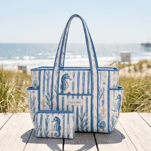 ABSTRACT INDIA Geometric Digital Printed Cotton Quilted <b>Tote</b> <b>Bag</b> Shoulder Handle <b>Extra</b> <b>Large</b> Includes Matching Cosmetic Pouch - Product Image 2