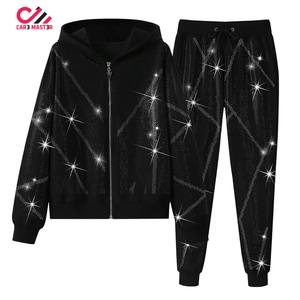 Conjunto Deportivo con Capucha para Hombre, Estampado Brillante Negro, Cremallera Completa, Diseño Geométrico Informal, Ropa de Otoño CARE MASTER - Product Image 1