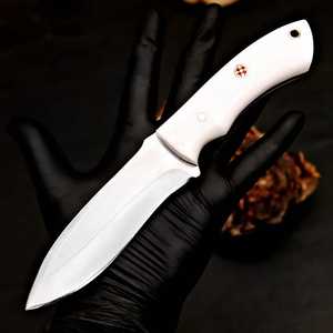 Couteau de camping fixe de haute qualité en acier inoxydable, pointe tombante, longueur totale 9 pouces, lame ultra-affûtée, manche blanc, OEM ODM - Product Image 1