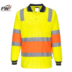 Chemise polo de travail à manches longues en polyester pour mécaniciens, construction, haute visibilité, réfléchissante, sécurité, travail automobile, construction - Product Image 1