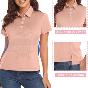 Women's Pink Oxford <b>Polo</b> <b>Shirt</b> Short Sleeve Solid Color Casual Style Regular Length Woven Fabric - Product Image 4