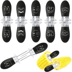 ที่จับข้าวโพดสแตนเลสลายหน้ายิ้ม 10 ชิ้น/5 คู่ ชุดอุปกรณ์บาร์บีคิว ที่จับข้าวโพดและส้อมเสียบสำหรับยึดข้าวโพดบนฝัก - Product Image 1