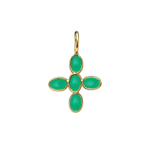 Pendentif croix en onyx vert naturel serti clos, ovale lisse 5x3mm, breloques plaquées or en onyx vert, bijoux faits à la main, fournisseurs d'Inde - Product Image 1