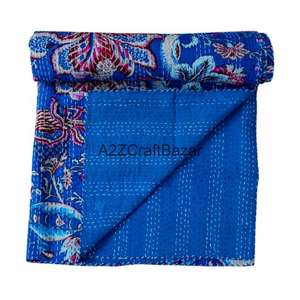 Edredón Kantha Indio Hecho a Mano, Reversible, Vintage, Ecológico, para Todas las Estaciones, Bordado, Tamaño Doble, 100% Algodón Orgánico para el Hogar - Product Image 1