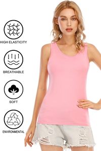 Camiseta sin mangas de algodón para mujer, estilo casual, ligera, transpirable, para verano, básica, acanalada, con logo personalizado. - Product Image 4