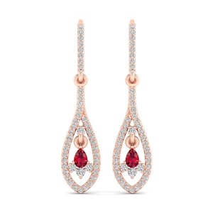 Boucles d'oreilles pendantes REYES en or 14 carats avec diamants et rubis taillés en poire de 0,3 carat, bijoux raffinés pour mariages et soirées - Product Image 5