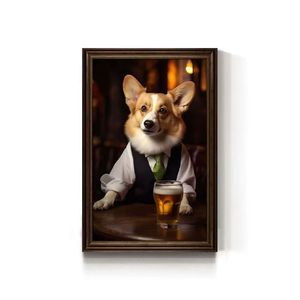 ユーモラスな犬猫アートキャンバスにフレーム付きペット肖像画モダンなバーの壁またはペット店の装飾 - Product Image 5