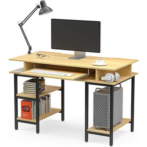 Scrivania per Studio e Computer Mecor 47'' con Vassoio Tastiera/Scaffali, Postazione di Lavoro per PC e Laptop in MDF per Casa, Ufficio e Hotel - Product Image 1