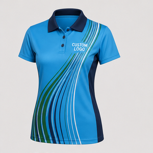 Custom Sky Blue Green dark blue Flowing Line <b>Womens</b> <b>Polo</b> <b>Shirt</b> Quick Dry Breathable Short Sleeve Performance Golf WPS-0892 - Product Image 3