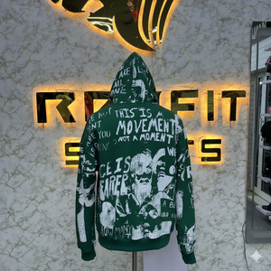 เสื้อฮู้ดดี้พิมพ์ลายกราฟฟิตีแบบซิปเต็มตัว ขนาดใหญ่พิเศษ ผ้าฝ้ายฟลีซหนา 450 GSM สไตล์สตรีทแวร์ ผู้ผลิต OEM - Product Image 2