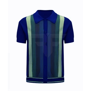 เสื้อโปโลชาย แขนสั้น ลายทาง ผ้าถัก ทรงวินเทจ สไตล์ลำลองธุรกิจ ซักได้ ผ้าฝ้าย ระบายอากาศดี โลโก้ที่คอหลัง น้ำหนัก 180 กรัม ใส่ได้ทุกวัน - Product Image 1