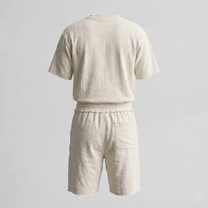 Conjunto de Dos Piezas para Hombre, Camiseta y Pantalones Cortos de Algodón Grueso y Transpirable, Estilo Urbano, con Apliques de Borde Crudo y Gráfico sin Rostro, Atuendo de Verano - Product Image 2