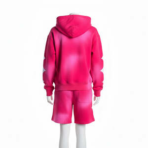 Oferta Especial: Conjunto de Sudadera con Capucha y Pantalones Cortos Unisex, Estilo Urbano, Color Rosa Lavado al Ácido, Efecto Desgastado por el Sol, 100% Algodón - Product Image 5