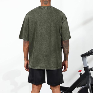 Camisetas para hombre verde oliva, estilo vintage, lavado ácido, de algodón grueso, hombros caídos, estilo streetwear. - Product Image 2