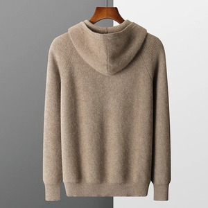 Men's Hooded Zip-Up Knitted Sweater Solid Color Casual Autumn Wear Regular Fit Blue Acrylic Material Anti-Pilling Design - Product Image 3
