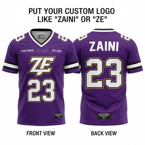 Maillot de football américain pour hommes 220 GSM en polyester interlock premium violet avec logo, nom et numéro personnalisés par sublimation, col en V, uniforme d'équipe - Product Image 1