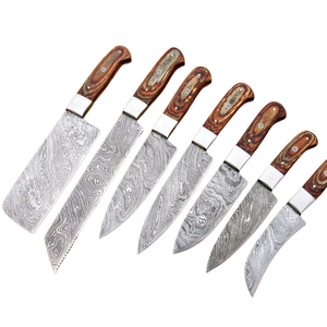 Juego de 7 Cuchillos de Chef de Acero de Damasco Hechos a Mano con Mangos de Madera Marrón, Profesionales para Cocina, Corte y Picado - Product Image 3