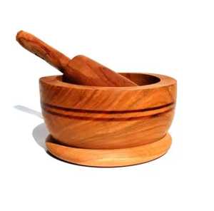 Dark Wood Mortar Pestle Set Solid Wooden Spice <b>Grinder</b> Round <b>Herb</b> Crusher Garlic Press Manual Kitchenware Bowl Set - Product Image 2