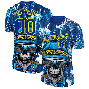 เสื้อเจอร์ซีย์พิมพ์ลายต้นปาล์มแบบซับลิเมชั่น ย้อมสีแบบไทได น้ำหนักเบา 200 GSM ผลิตจากโพลีเอสเตอร์ผสมคอตตอน สำหรับชุดทีมแบบสั่งทำพิเศษ - Product Image 4