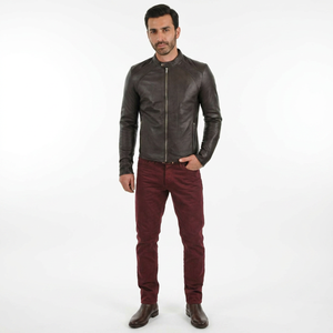 Chaqueta de Cuero Genuino Transpirable Personalizada para Hombre, Modelo James de Dockers, con Forro de Sherpa y Ribete de Piel, Estilo Vintage Cafe Racer para Exteriores - Product Image 1