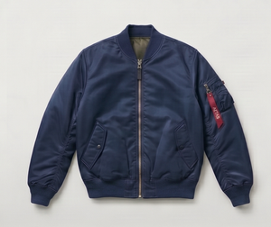 Chaqueta Bomber Azul Marino para Hombre, Cierre de Cremallera, Poliéster, Resistente al Viento, Informal, para Otoño, Cuello Camisero, Corte Regular - Product Image 1