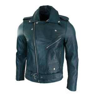 Chaquetas de cuero genuino de primera calidad al por mayor, con cremallera, estilo moderno, cuello vuelto, chaqueta de cuero de oveja desgastado para hombre - Product Image 4