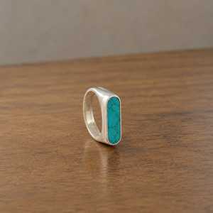 <b>Turquoise</b> Sterling Silver <b>Ring</b>, Rectangle <b>Turquoise</b> Signet <b>Ring</b>, 925 Silver Statement <b>Ring</b>, Minimalist <b>Turquoise</b> Jewelry, Handma - Product Image 2