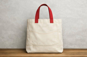 Bolsa de Compras de Lona de Algodón Reciclado con Logotipo Personalizado en Color, Asas Rojas, Tamaño Mediano, para Uso Diario - Product Image 4