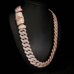 Chaîne cubaine en moissanite, argent 925 plaqué rhodium, sertissage clos or rose, collier glacé avec fermoir Ace Spades, bijoux hip-hop - Product Image 1