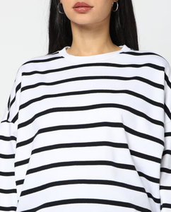 เสื้อฮู้ดดี้โอเวอร์ไซส์ผู้หญิง สไตล์วินเทจ เสื้อฮู้ดคู่รัก ทรงหลวม ไหล่ตก ลายทาง เสื้อสเวตเชิ้ตโอเวอร์ไซส์ แฟชั่นสตรีทแวร์ - Product Image 5