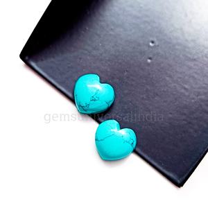 Pierre précieuse turquoise bleue lisse sculptée à la main, cabochon de 10 mm en forme de cœur, turquoise en vrac pour la fabrication de bijoux - Product Image 2