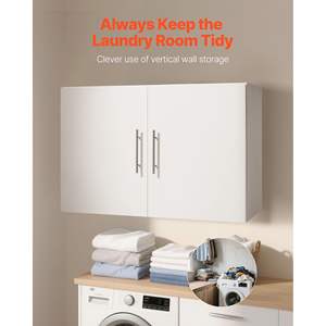 2-Tier White 16x36x24 (DxWxH) Laundry Room <b>Wall</b> Cabinet with Adjustable Shelves 36 <b>Cupboard</b> <b>Storage</b> 2-Door <b>Wall</b>-Mounted Hanging - Product Image 3