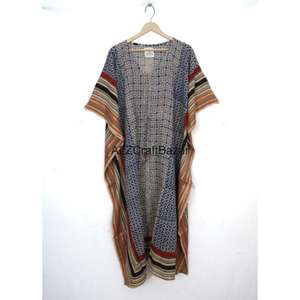 Caftán Indio Hecho a Mano con Estampado Floral, 100% Algodón Puro, Vestido Midi con Estampado Indio, Vestido Cómodo para Fiesta, Caftán de Algodón para Mujer - Product Image 1