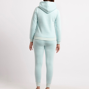 Ensemble de survêtement pour femme bleu clair respirant et écologique à capuche, manches longues, couleur unie, décontracté, avec poches latérales - Product Image 2