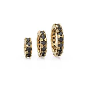 Breloque ronde en or 14 carats avec diamants noirs, Breloque roue en diamant noir, Support de breloque rond, Connecteur de bande éternité en diamant rond - Product Image 1