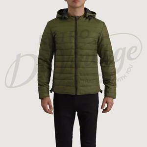 Veste matelassée slim fit pour homme, couleur olive, avec capuche, légère, rembourrée, coupe-vent, pour l'extérieur, hiver - Product Image 3