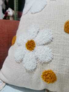 Hand-Tufted Daisy Floral Pattern Decorative <b>Cushion</b> <b>Cover</b> with Mustard Polka Dots - Product Image 5