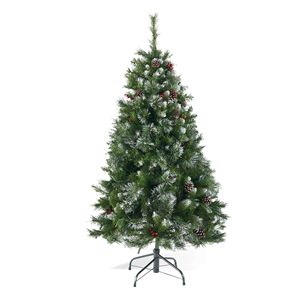 Albero di Natale Artificiale Glitterato da 1,37 m con 200 Luci, 407 Rami Decorati con Bacche Rosse e Pigne - Product Image 5