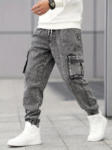 Joggers en jean de style vintage haut de gamme pour hommes, coupe droite, en coton mélangé, pour le sport et le streetwear - Product Image 3