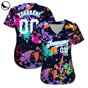 Women's Custom <b>Paint</b> Splatter Baseball Jersey V-Neck Short Sleeve Fitted Polyester All Seasons Teamname 00 Full Print Breathable - Product Image 1