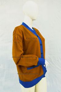 Mustard <b>Brown</b> Wool/Acrylic School Uniform Cardigan Machine Knitted V Neck Anti-Wrinkle Breathable Unisex for Catholic School - Product Image 4