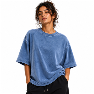 T-shirt ample en coton épais pour femme, style streetwear, teint en pièce, vert olive uni, délavage effet pierre, épaules tombantes, coupe carrée, vintage - Product Image 3