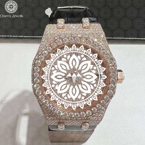 Charm Jewells – montre de luxe pour femmes, montre à la mode en or Rose avec lunette en diamant, mouvement à Quartz analogique, boîtier polygone de 42mm, bracelet en cuir - Product Image 4