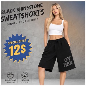 Women Baggy <b>Sweat</b> Shorts Rhinestone Printed Streetwear Fleece Shorts Women Winter Wear Oversized <b>Sweat</b> Shorts Casual Terry Short - Product Image 1