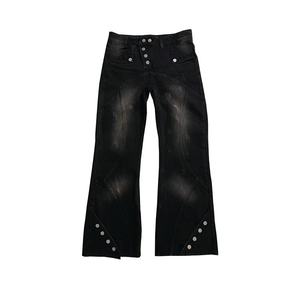 Pantalon en jean vintage délavé pour homme, style crayon, effet moustaches, tendance - Product Image 2