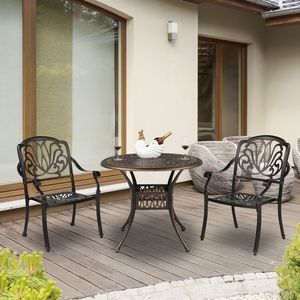 Tavolo da Esterno Portatile Convertibile Regolabile in Altezza 90*90*75cm con Piano Rotondo in Alluminio Pressofuso Finitura Bronzo per Cortile, Parco, Sala - Product Image 6