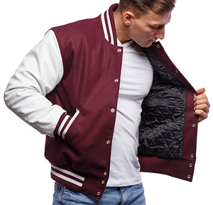 Man <b>Jackets</b> Varsity Melton Wool Varsity <b>Jackets</b> Wholesale Letterman <b>Jacket</b> with <b>Leather</b> Sleeves - Product Image 3