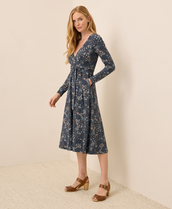 Robe portefeuille à imprimé floral et col en V pour femme, élégante, longueur midi, décontractée, d'été, avec taille élastique - Product Image 2